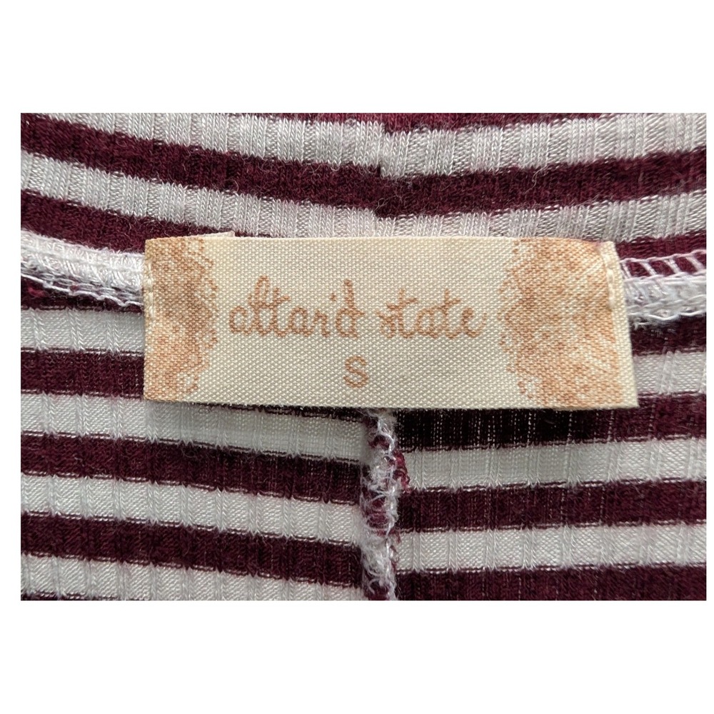 Altar'd State Top Burgundy White Striped Ruffle Trim Ribbed Knit - Small - Picture 4 of 5